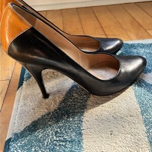 Escada Black Pumps with Cognac Heel Accent